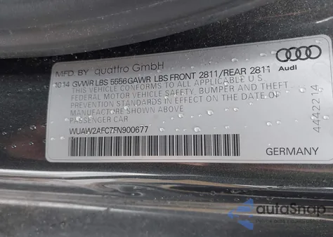 2015 Audi Rs 7 4.0T Prestige из США, поврежденный, VIN WUAW2AFC7FN900677